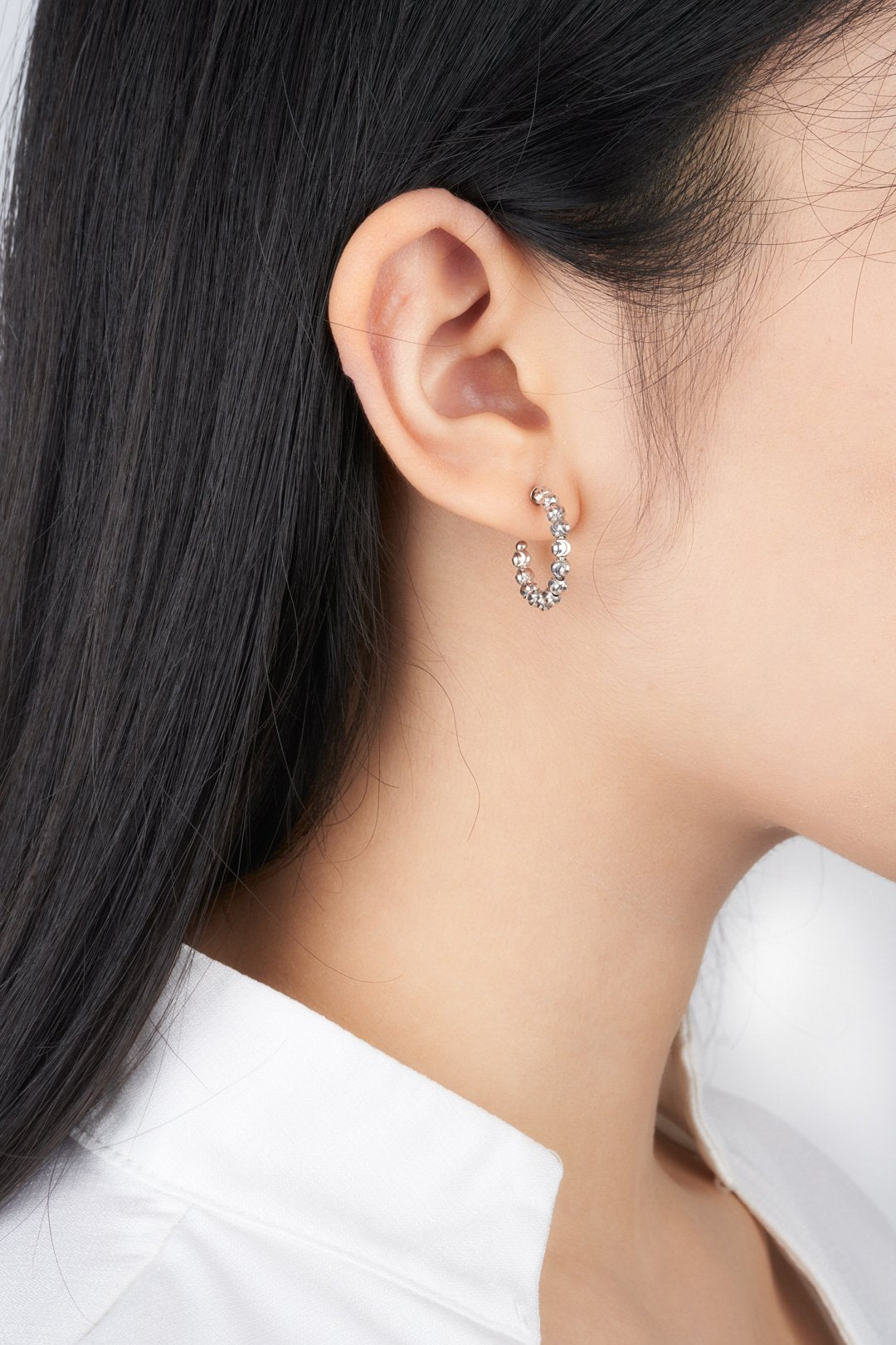 Bông tai trắng chuỗi bi Bảo Tín K&K Vàng kiểu Ý 750