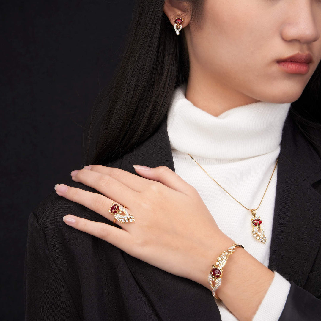 Bông tai vàng hồ ly tấm Bảo Tín K&K Vàng 14K đính Đá cao cấp, Đá màu