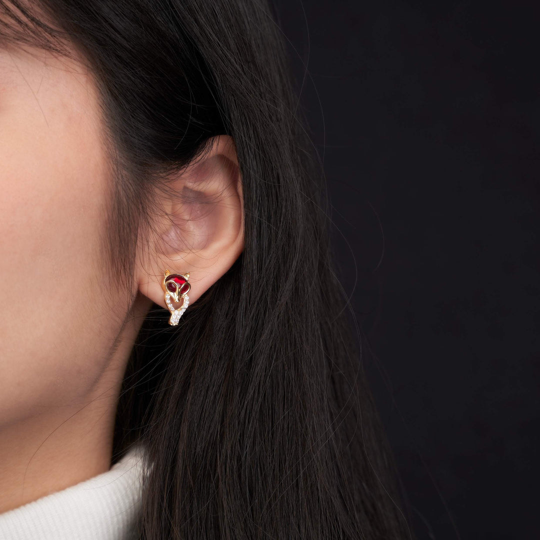 Bông tai vàng hồ ly tấm Bảo Tín K&K Vàng 14K đính Đá cao cấp, Đá màu