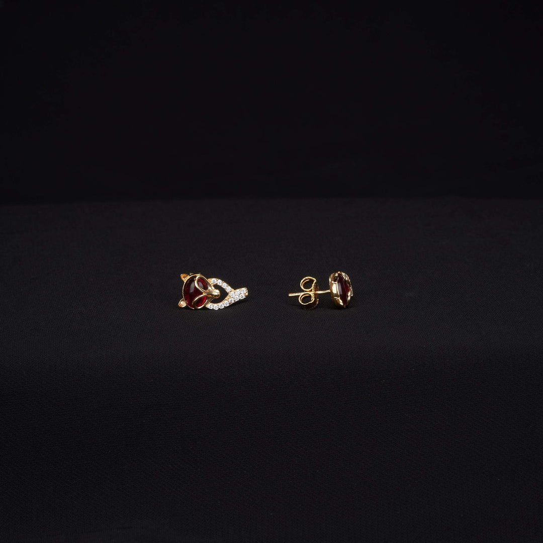 Bông tai vàng hồ ly tấm Bảo Tín K&K Vàng 14K đính Đá cao cấp, Đá màu