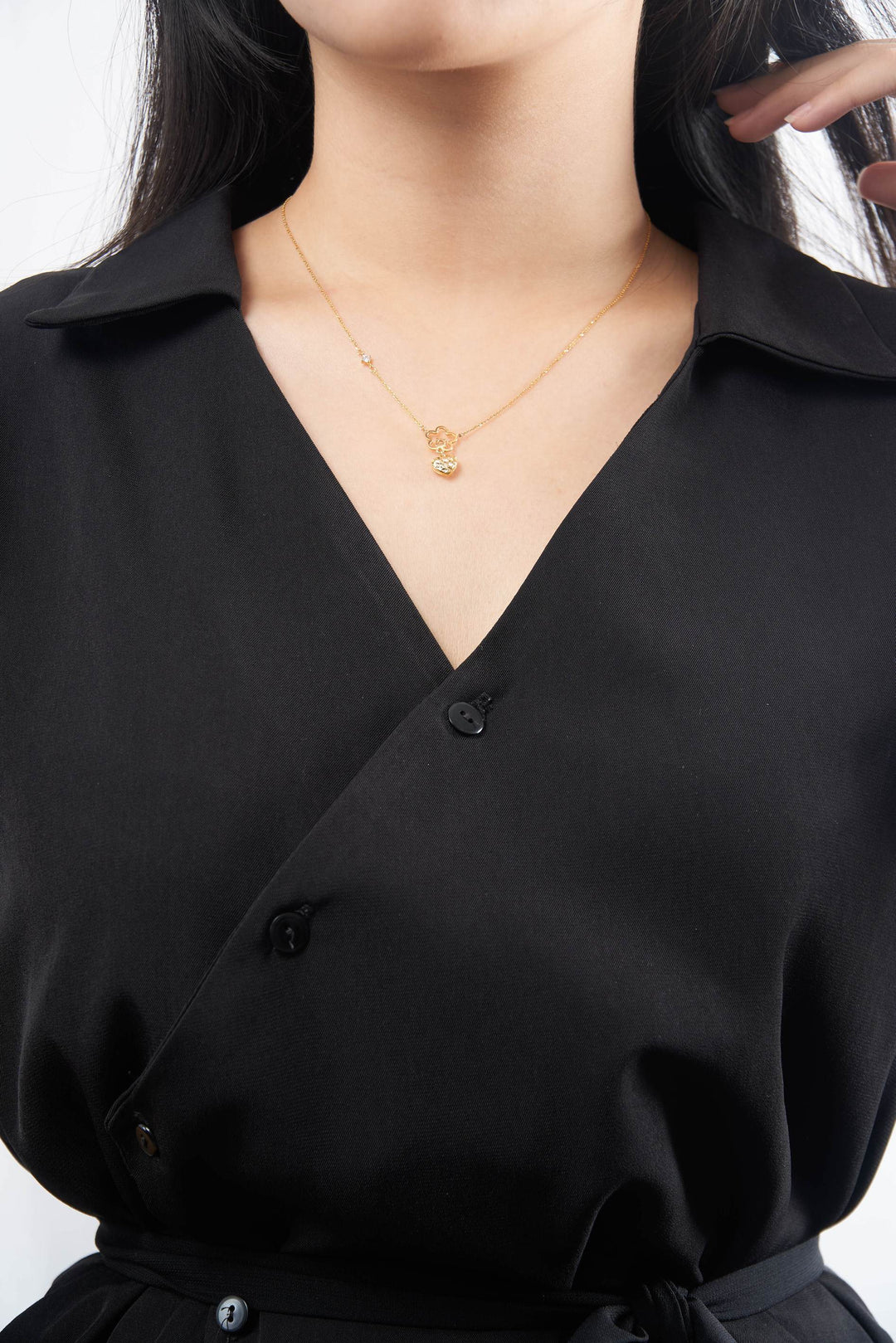 Dây chuyền vàng liền mặt hoa 5 cánh tim móc máy Bảo Tín K&K Vàng 14K đính Đá cao cấp