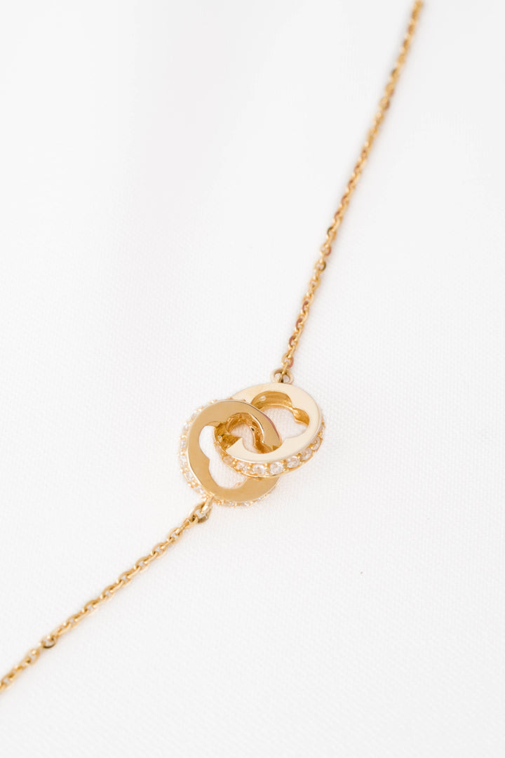 Dây chuyền vàng liền mặt 2 khoen tròn tấm Bảo Tín K&K Vàng 14K đính Đá cao cấp