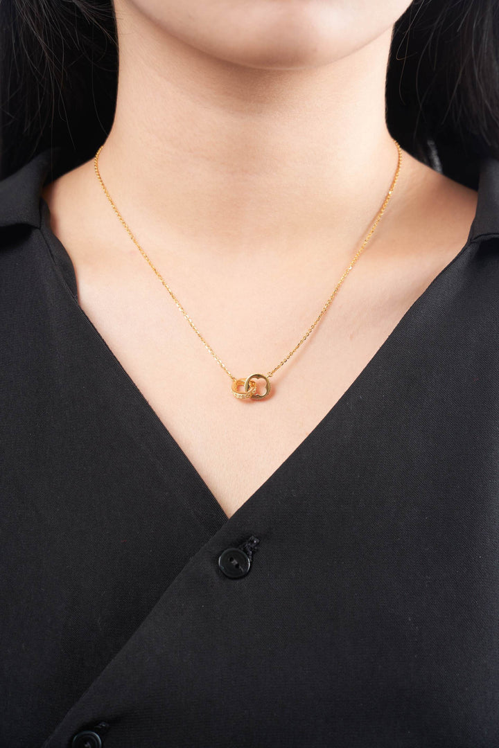 Dây chuyền vàng liền mặt 2 khoen tròn tấm Bảo Tín K&K Vàng 14K đính Đá cao cấp