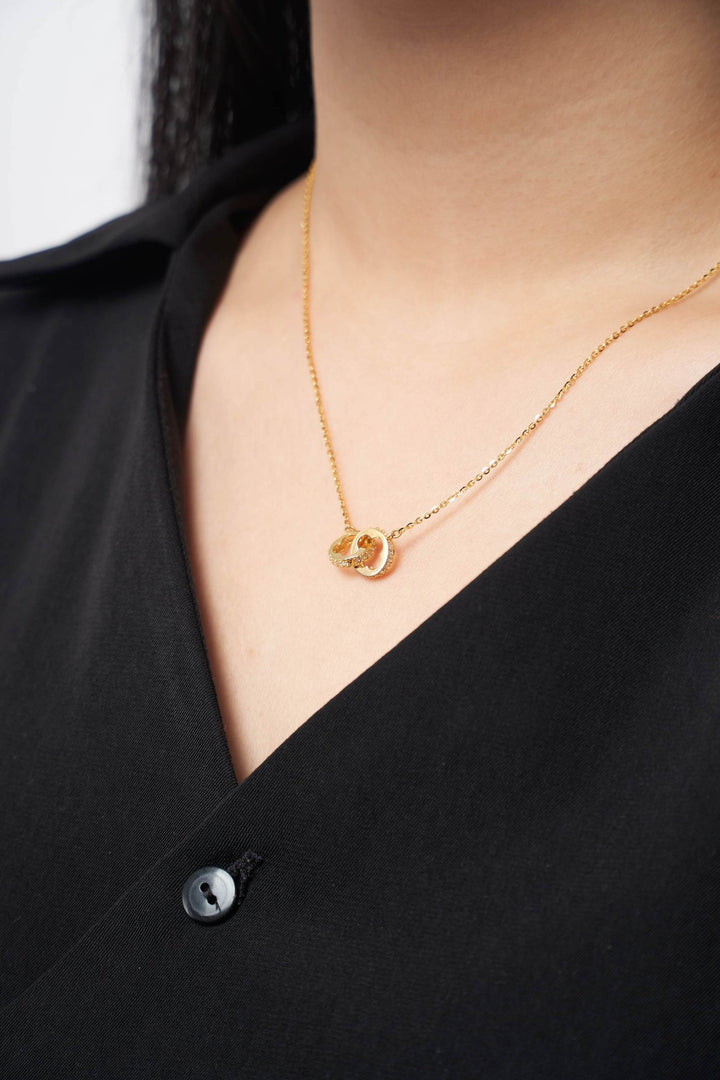 Dây chuyền vàng liền mặt 2 khoen tròn tấm Bảo Tín K&K Vàng 14K đính Đá cao cấp