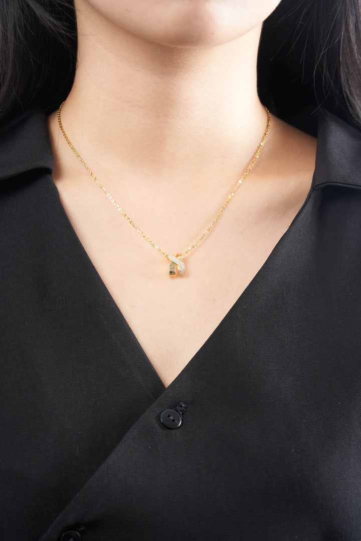 Dây chuyền vàng liền mặt chữ X tấm Bảo Tín K&K Vàng 14K đính Đá cao cấp