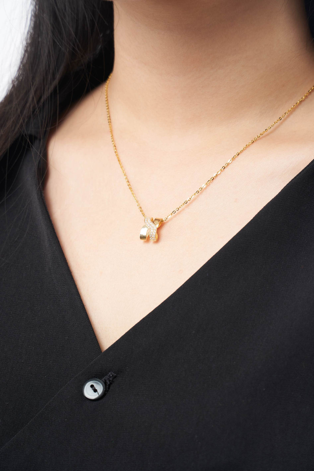 Dây chuyền vàng liền mặt chữ X tấm Bảo Tín K&K Vàng 14K đính Đá cao cấp