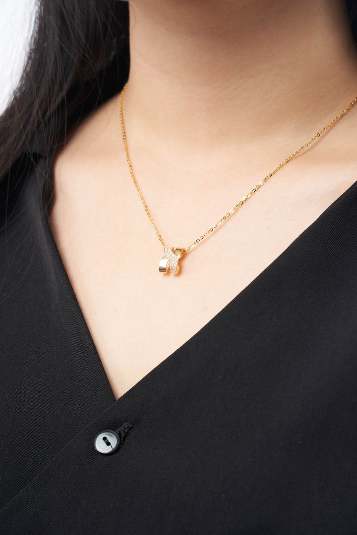 Dây chuyền vàng liền mặt chữ X tấm Bảo Tín K&K Vàng 14K đính Đá cao cấp