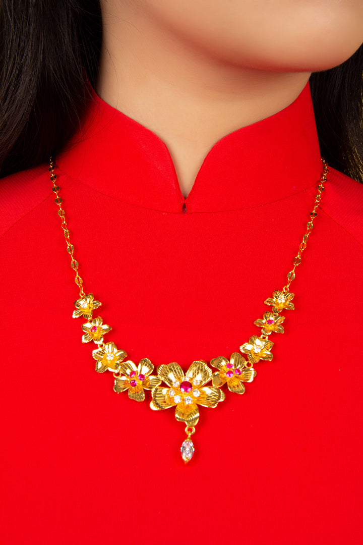 Dây chuyền vàng liền mặt Bảo Tín K&K Vàng 23K đính Đá cao cấp, Đá màu