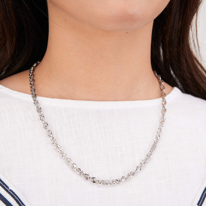 Dây chuyền trắng ovan xoắn móc máy Bảo Tín K&K Vàng kiểu Ý 750