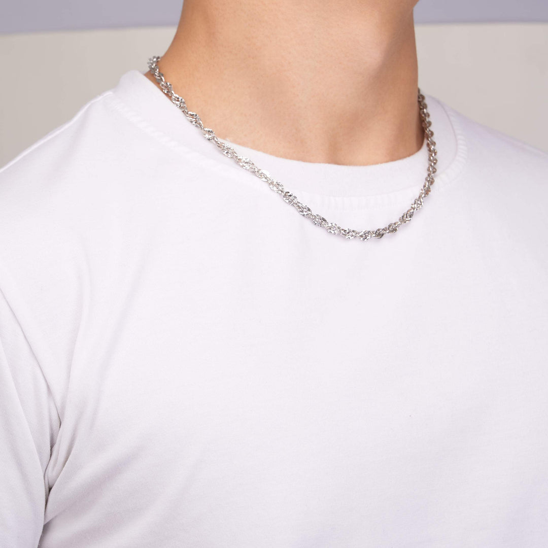 Dây chuyền trắng ovan xoắn móc máy Bảo Tín K&K Vàng kiểu Ý 750