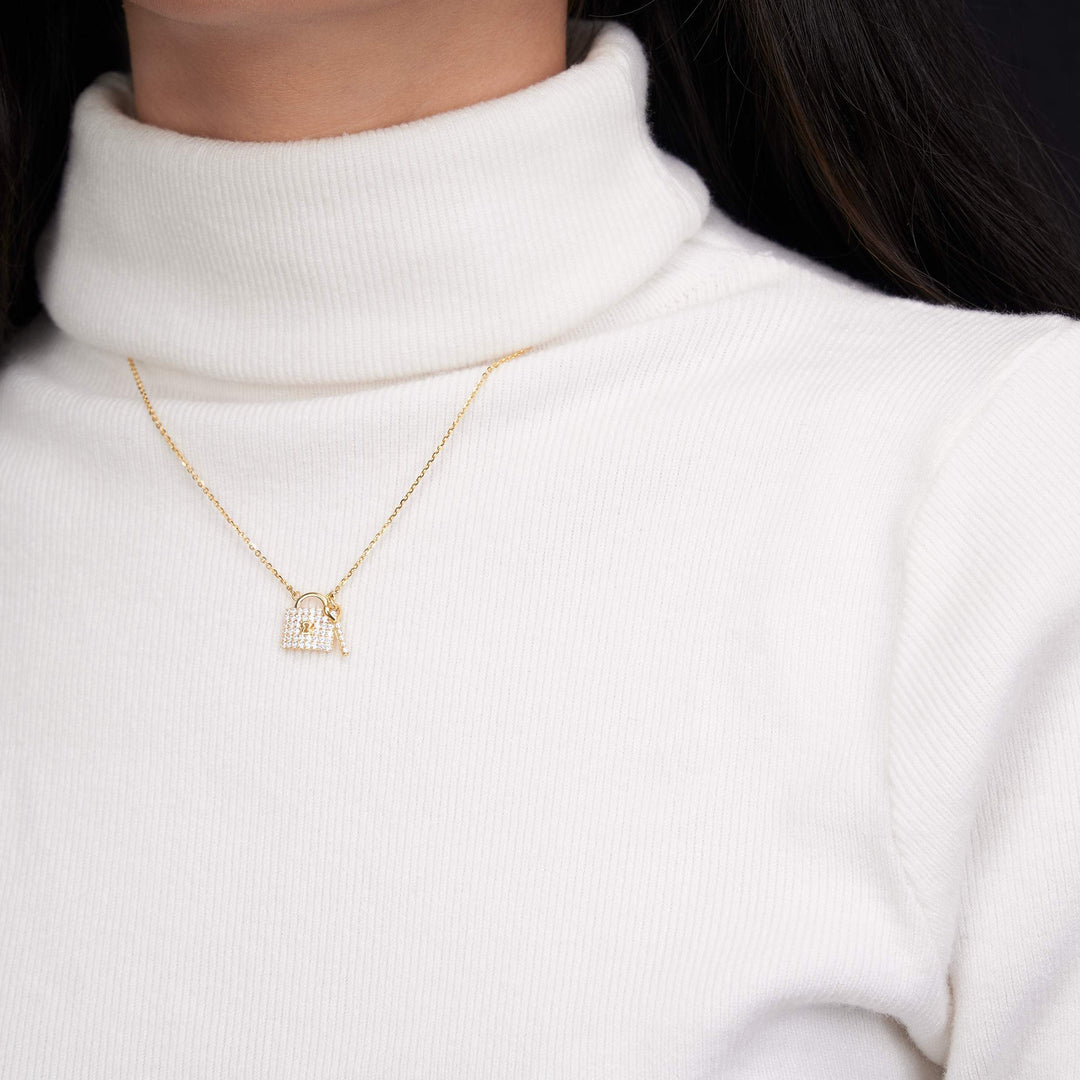 Dây chuyền vàng ổ khóa tấm Bảo Tín K&K Vàng 14K đính Đá cao cấp