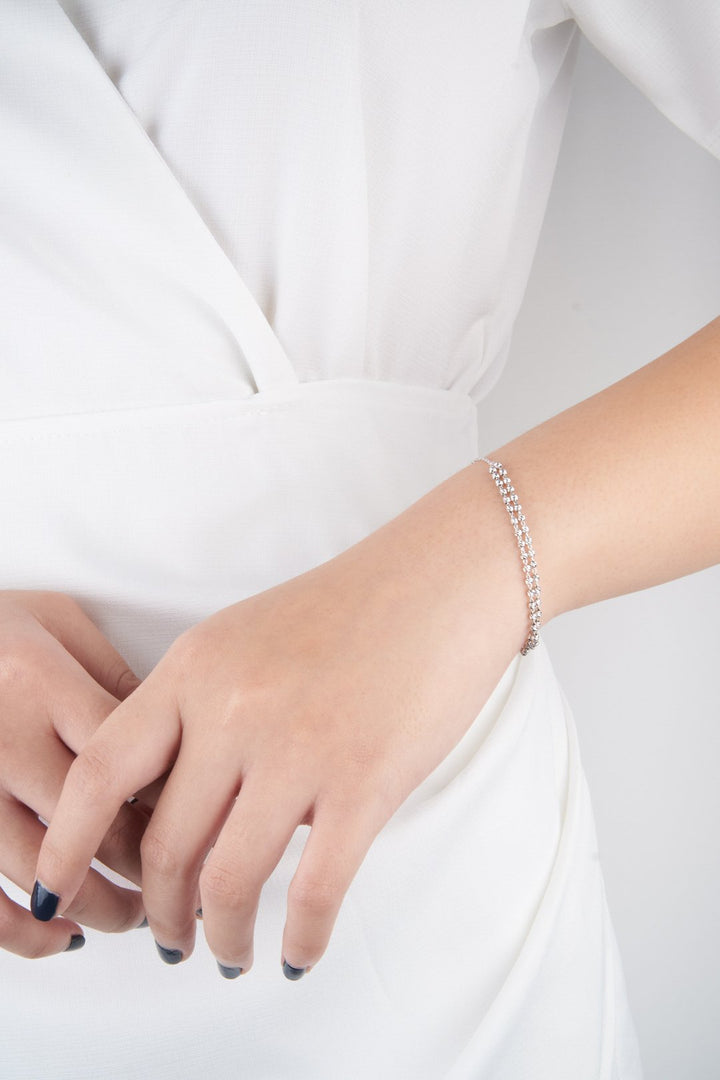 Lắc tay trắng bi đôi Bảo Tín K&K Vàng kiểu Ý 750