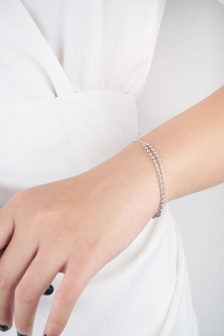 Lắc tay trắng bi đôi Bảo Tín K&K Vàng kiểu Ý 750