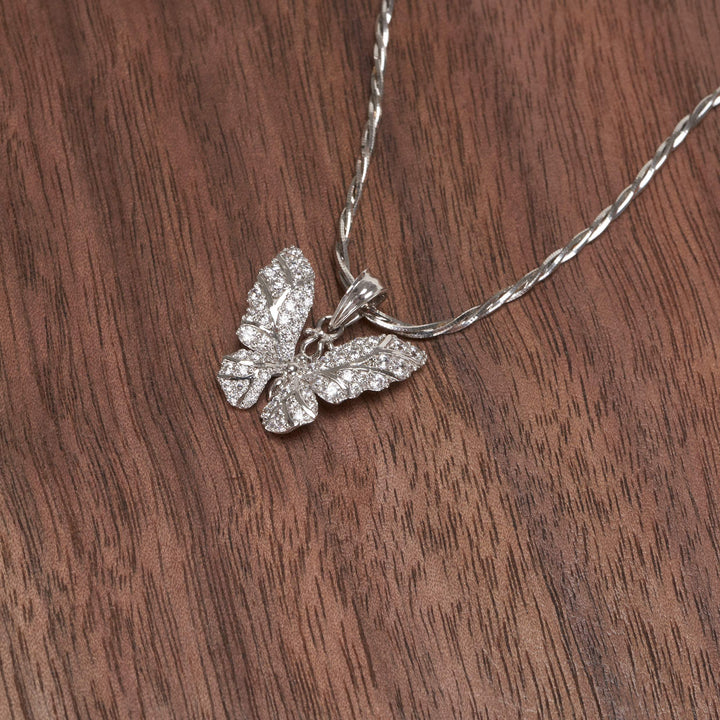 Mặt dây chuyền trắng bướm tấm Bảo Tín K&K Vàng kiểu Ý 750 đính Đá cao cấp