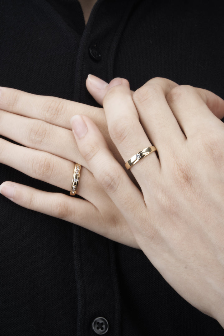 Nhẫn cưới vàng 1h kẹp tấm Bảo Tín K&K Vàng 18K đính Đá cao cấp