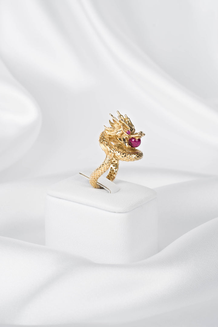 Nhẫn vàng nam rồng ngậm hột đỏ Bảo Tín K&K Vàng 18K đính Đá màu