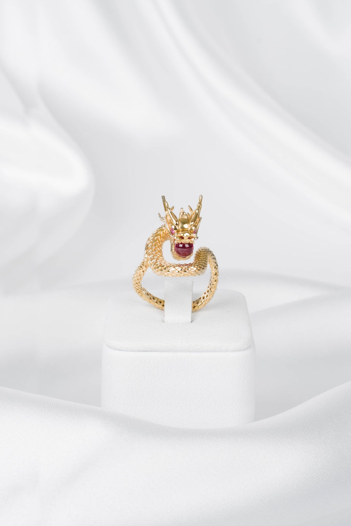 Nhẫn vàng nam rồng ngậm hột đỏ Bảo Tín K&K Vàng 18K đính Đá màu