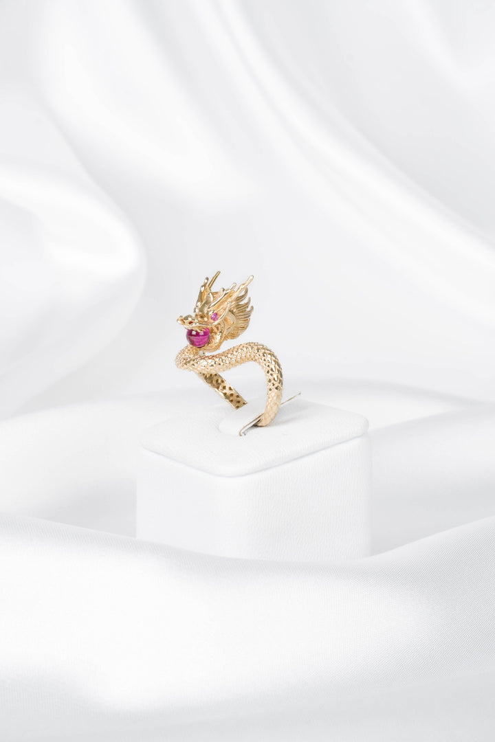 Nhẫn vàng nam rồng ngậm hột đỏ Bảo Tín K&K Vàng 18K đính Đá màu