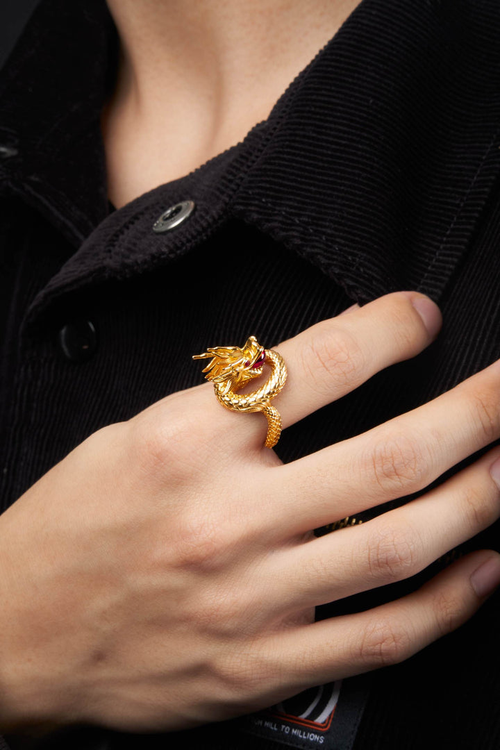 Nhẫn vàng nam rồng ngậm hột đỏ Bảo Tín K&K Vàng 18K đính Đá màu