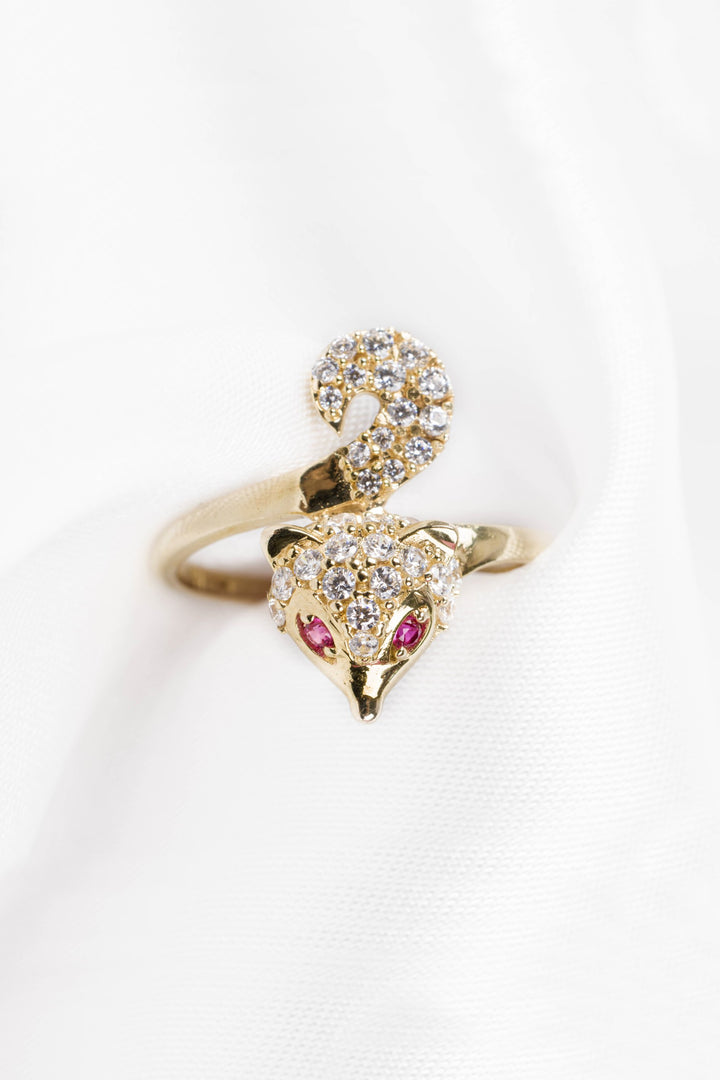 Nhẫn vàng hồ ly tấm Bảo Tín K&K Vàng 14K đính Đá cao cấp, Đá màu