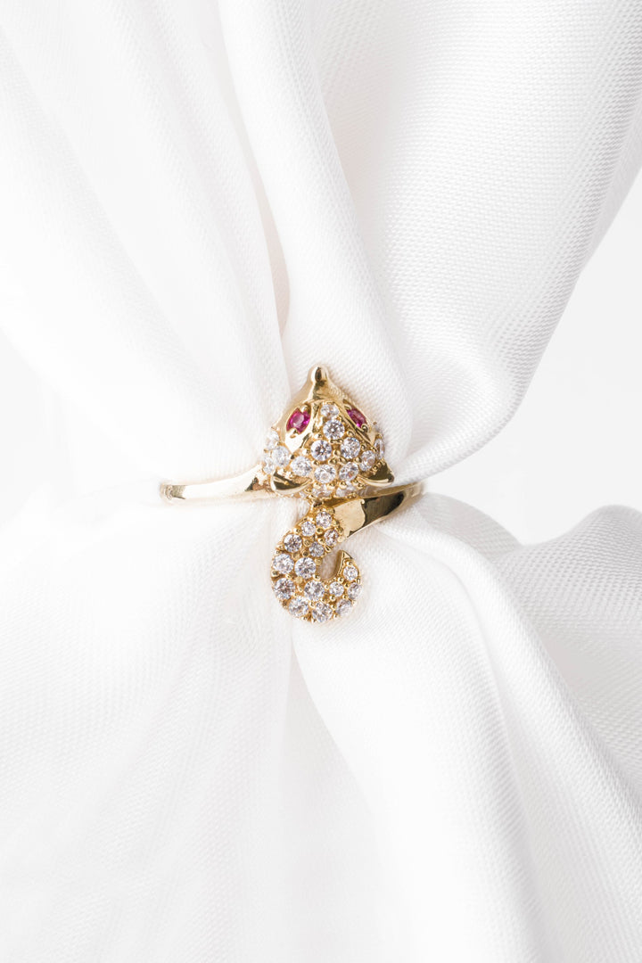 Nhẫn vàng hồ ly tấm Bảo Tín K&K Vàng 14K đính Đá cao cấp, Đá màu