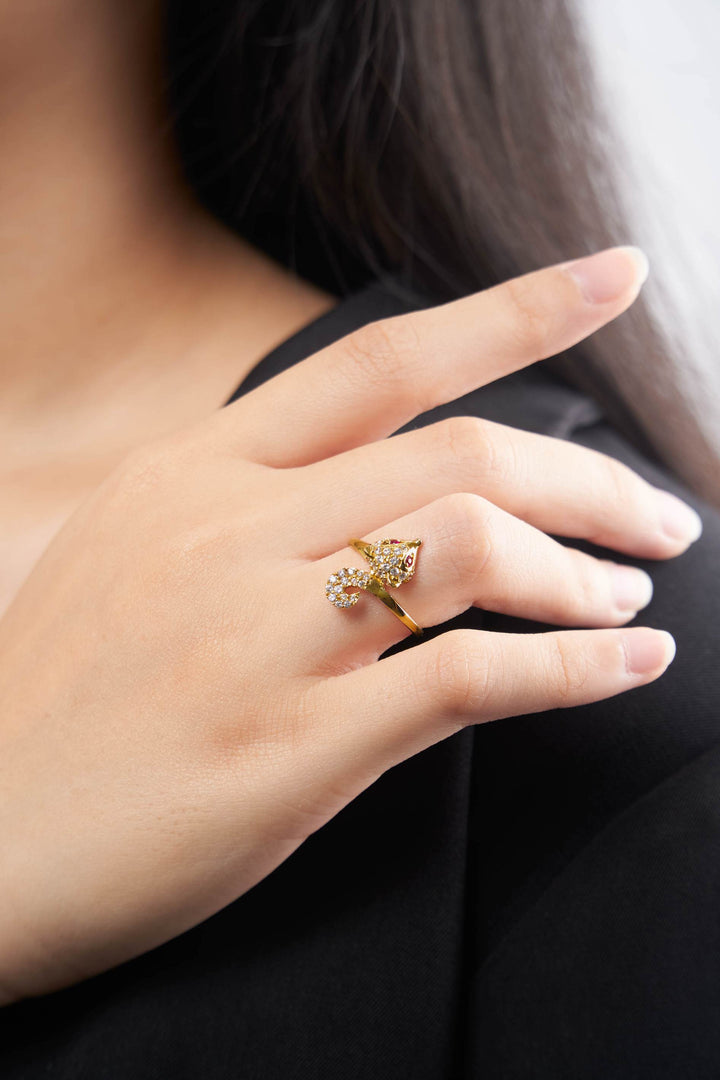 Nhẫn vàng hồ ly tấm Bảo Tín K&K Vàng 14K đính Đá cao cấp, Đá màu