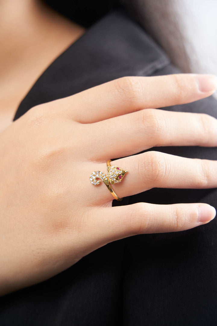 Nhẫn vàng hồ ly tấm Bảo Tín K&K Vàng 14K đính Đá cao cấp, Đá màu