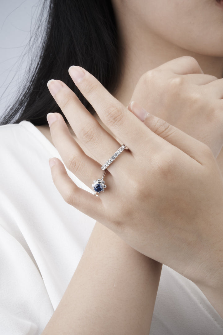 Nhẫn trắng 1 hàng tấm Bảo Tín K&K Vàng kiểu Ý 750 đính Đá cao cấp