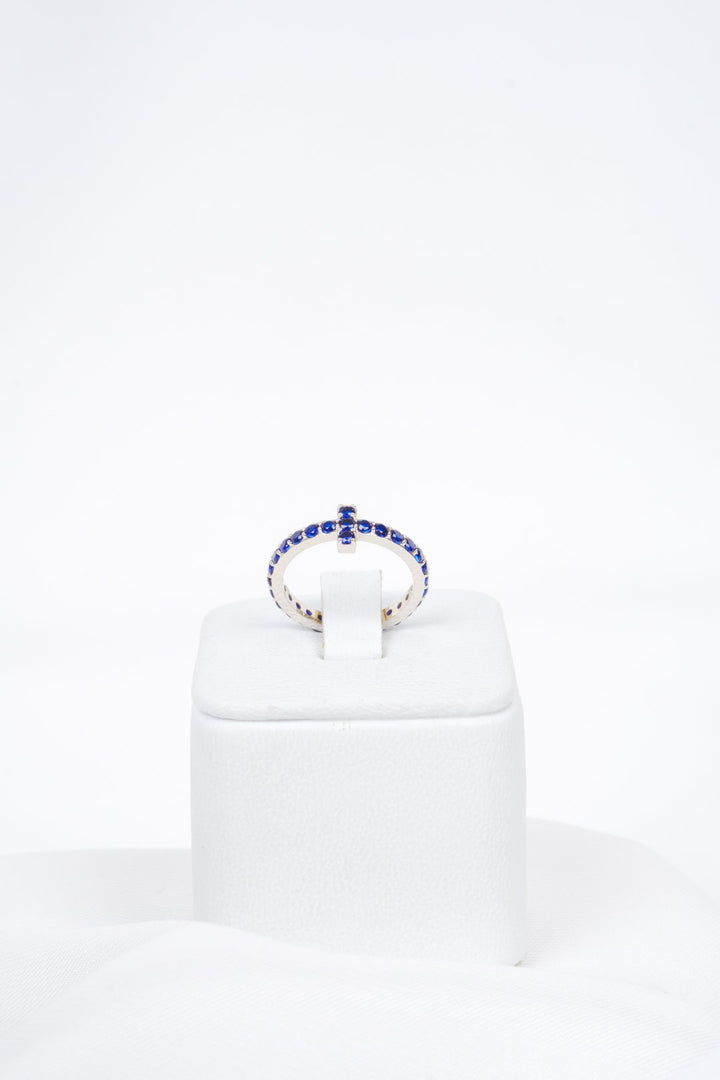 Nhẫn trắng tấm Bảo Tín K&K Vàng kiểu Ý 750 đính Đá màu