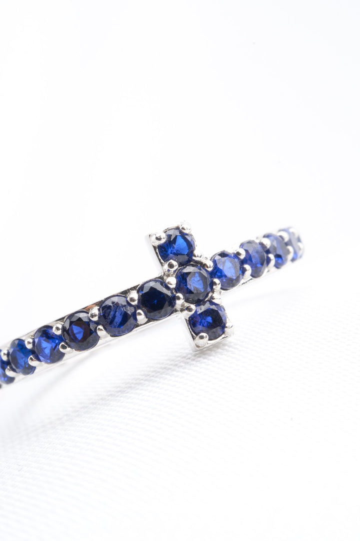 Nhẫn trắng tấm Bảo Tín K&K Vàng kiểu Ý 750 đính Đá màu