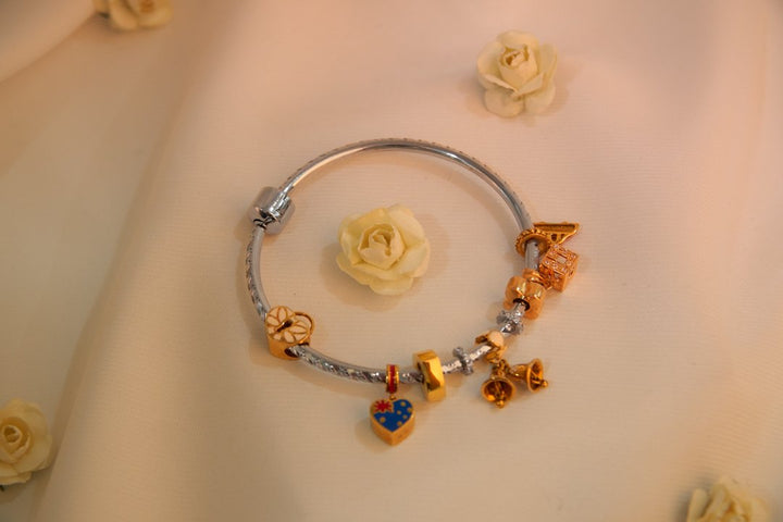 Lắc tay trắng pandora Bảo Tín K&K Vàng kiểu Ý 750