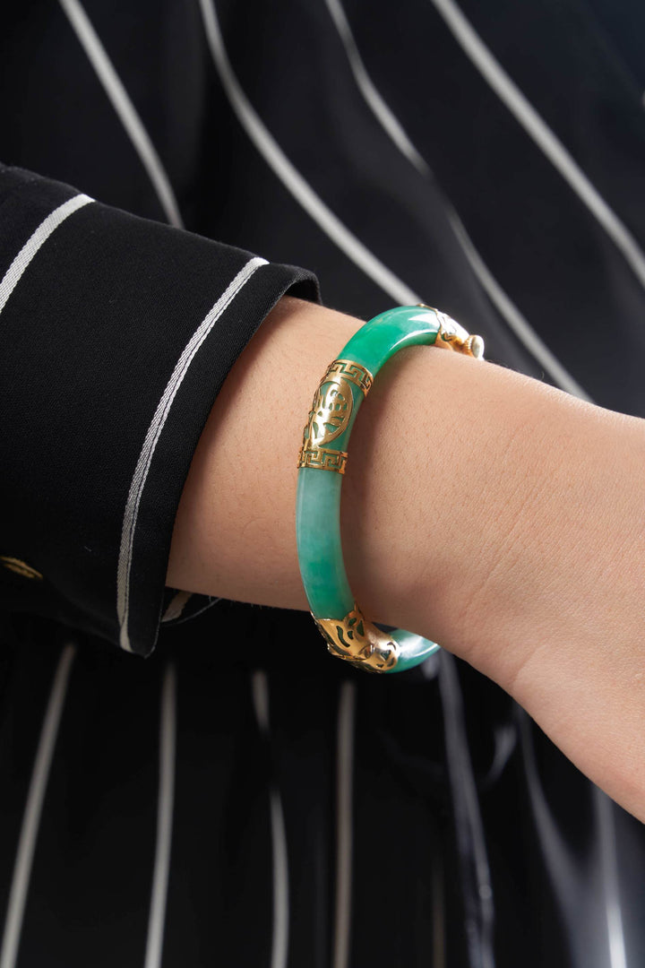 Vòng tay vàng bọc cẩm thạch chữ tàu Bảo Tín K&K Vàng 14K đính Cẩm thạch