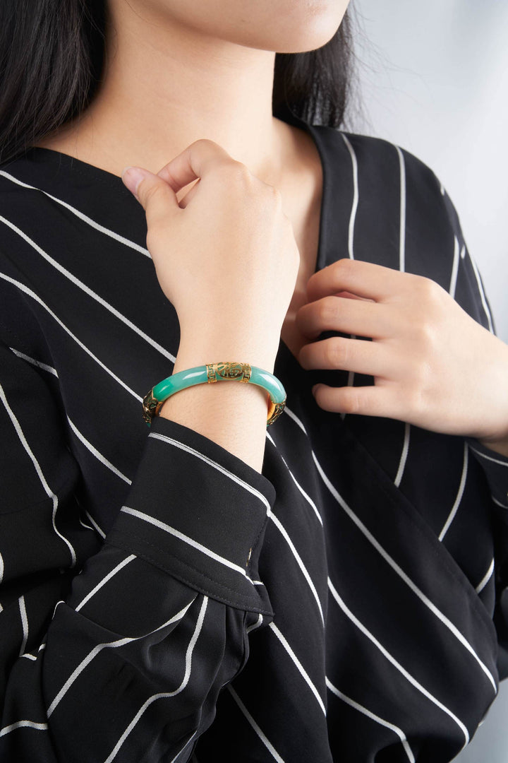 Vòng tay vàng bọc cẩm thạch chữ tàu Bảo Tín K&K Vàng 14K đính Cẩm thạch