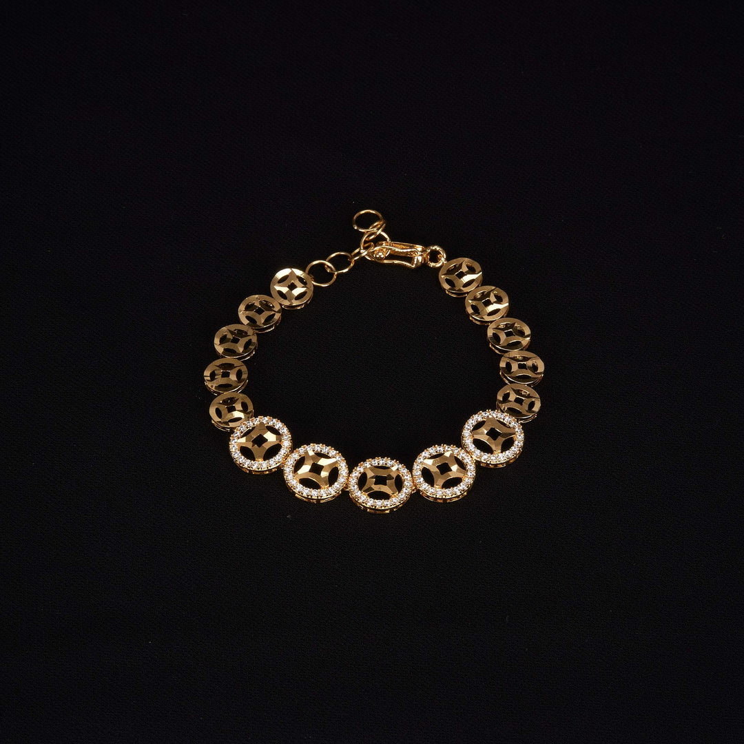 Lắc vàng đồng tiền tấm Bảo Tín K&K Vàng 14K đính Đá cao cấp