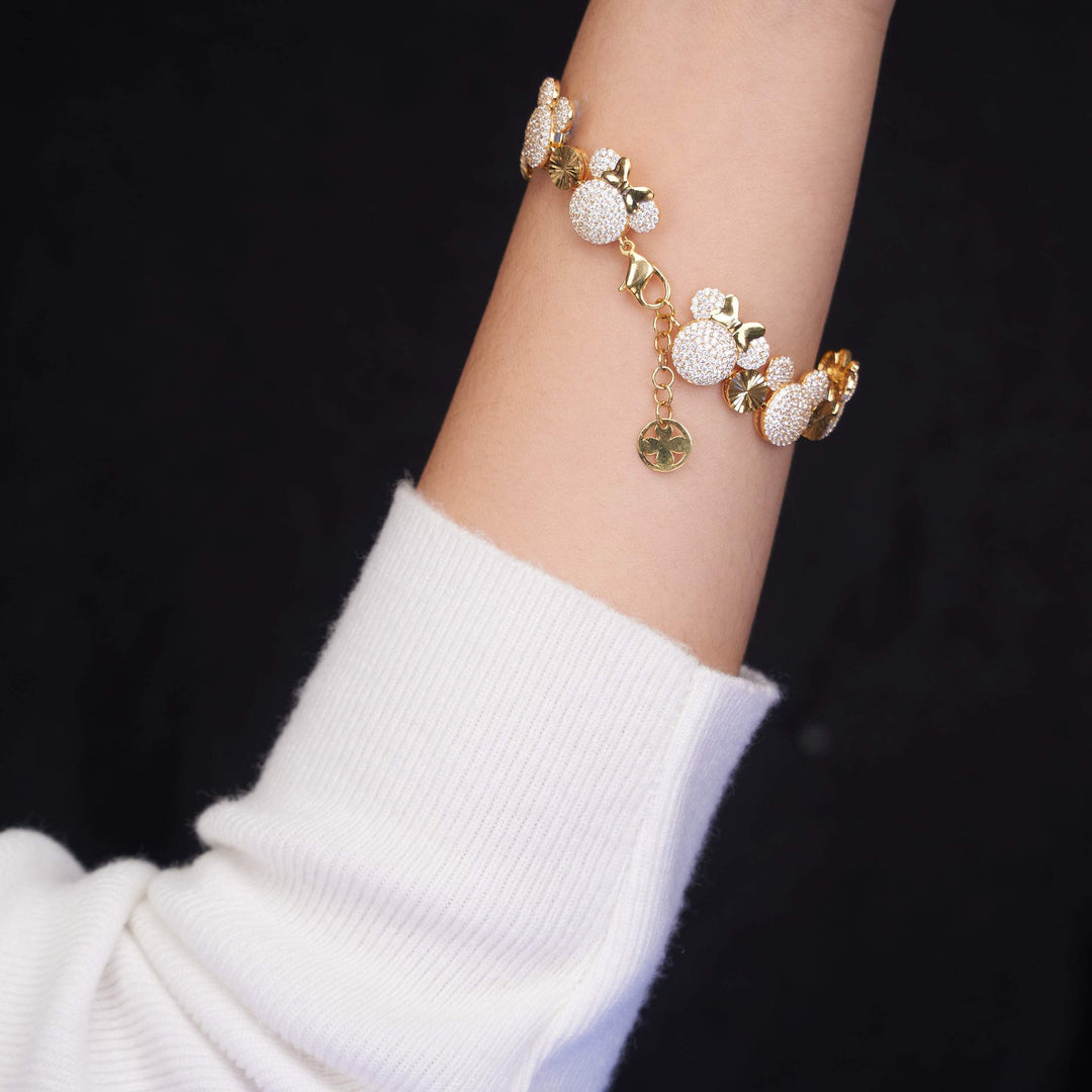 Lắc vàng mickey tấm Bảo Tín K&K Vàng 14K đính Đá cao cấp