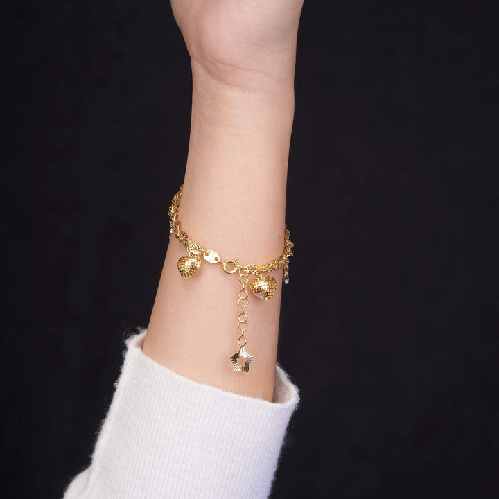 Lắc vàng xoắn tim lưới Bảo Tín K&K Vàng 14K đính Đá cao cấp