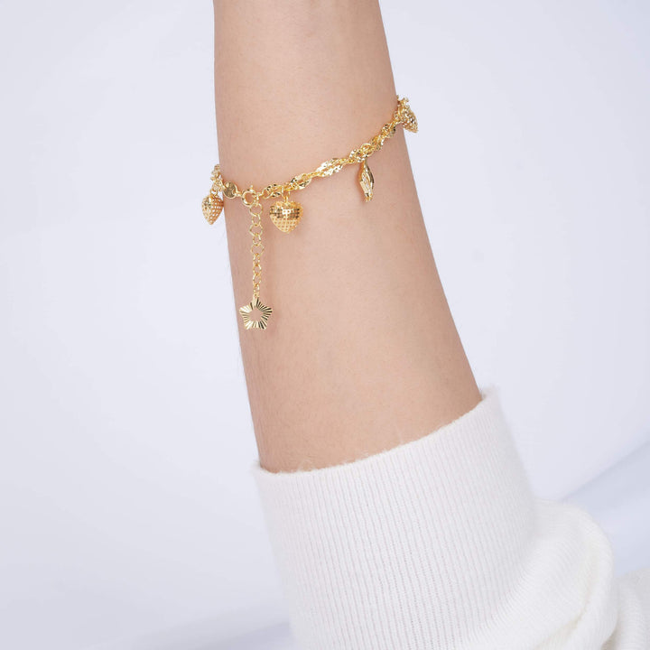 Lắc vàng xoắn tim lưới Bảo Tín K&K Vàng 14K đính Đá cao cấp