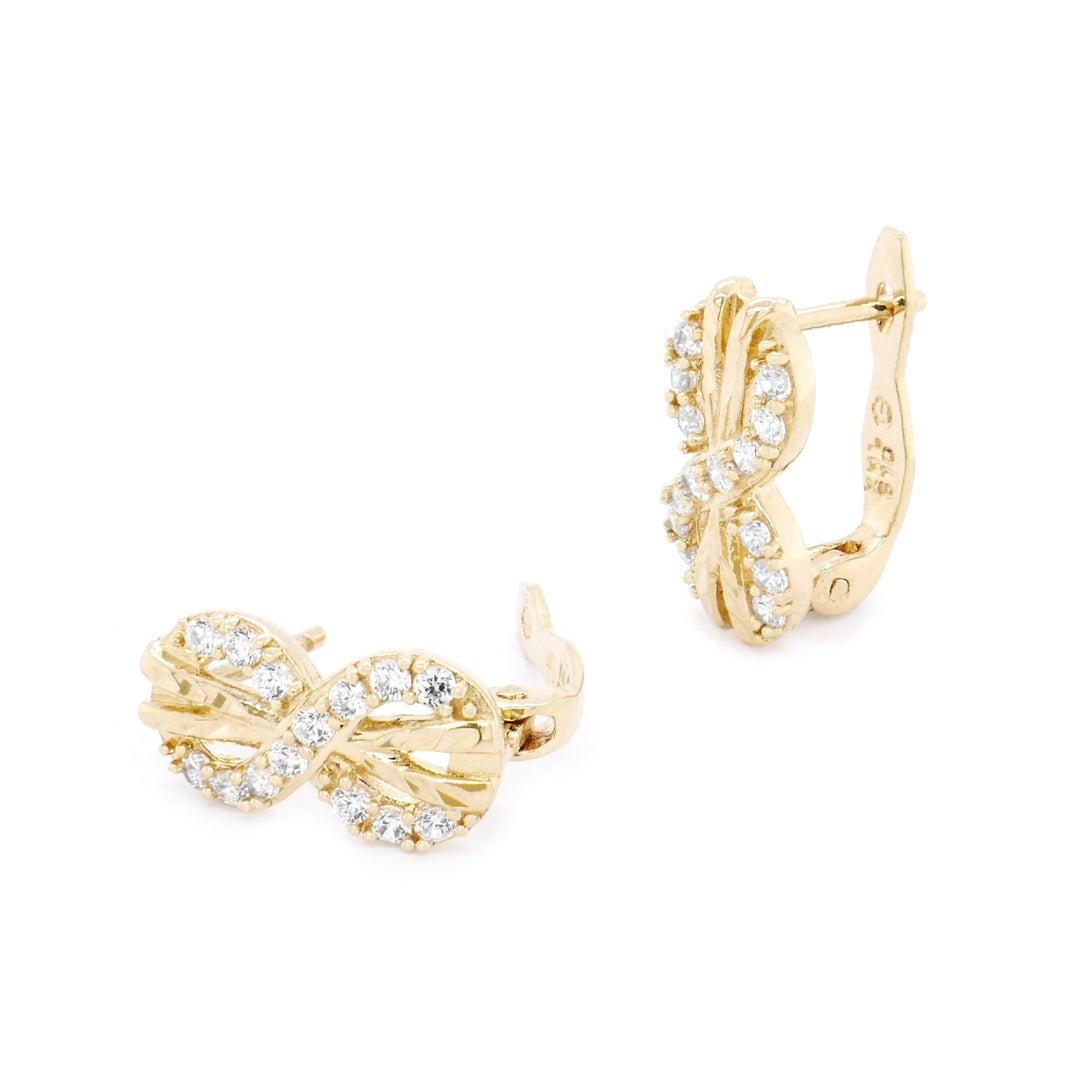 Bông Tai Infinity Móc Máy Bảo Tín K&K Vàng 14K Đính Đá Cao Cấp - Bảo Tín K&K