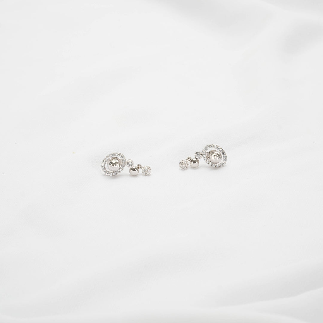 Bông tai trắng bông châu ovan tấm Bảo Tín K&K Vàng kiểu Ý 750 đính Đá cao cấp - Bảo Tín K&K