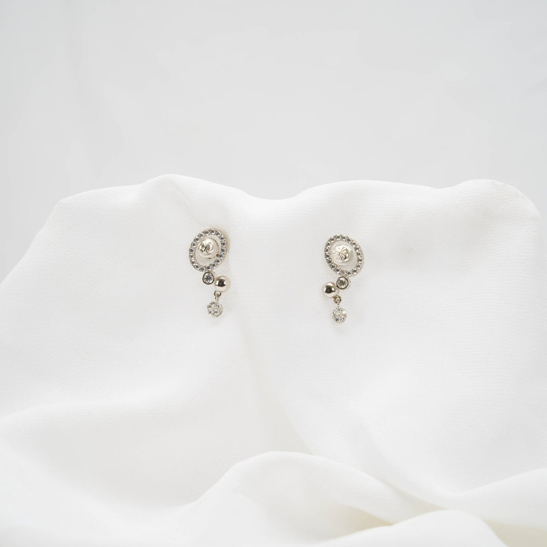 Bông tai trắng bông châu ovan tấm Bảo Tín K&K Vàng kiểu Ý 750 đính Đá cao cấp - Bảo Tín K&K