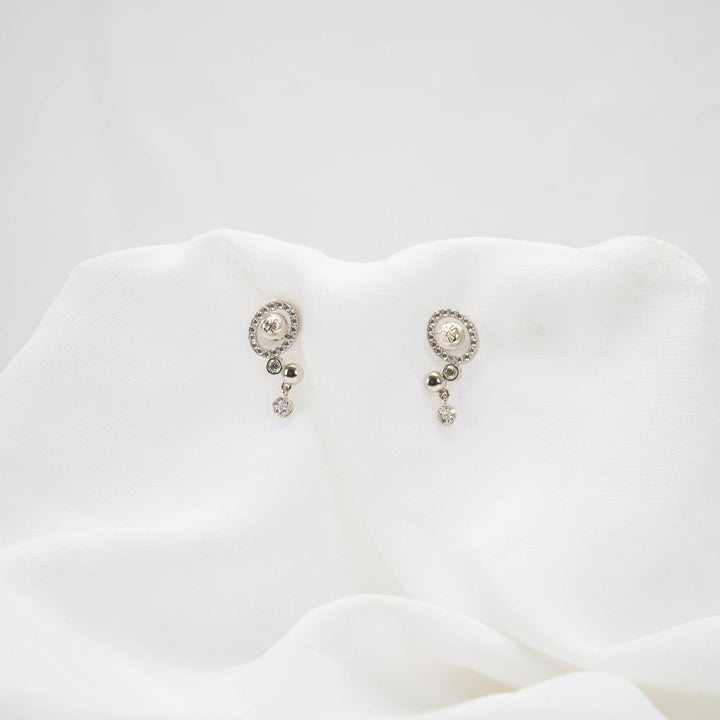 Bông tai trắng bông châu ovan tấm Bảo Tín K&K Vàng kiểu Ý 750 đính Đá cao cấp - Bảo Tín K&K