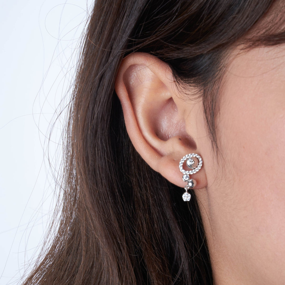 Bông tai trắng bông châu ovan tấm Bảo Tín K&K Vàng kiểu Ý 750 đính Đá cao cấp - Bảo Tín K&K