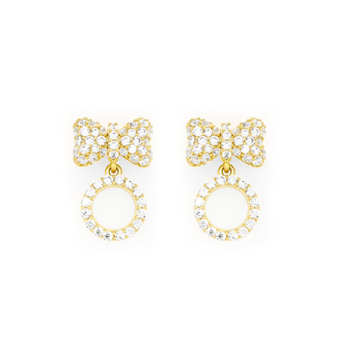 Bông tai vàng nơ tấm Bảo Tín K&K Vàng 14K đính Đá cao cấp - Bảo Tín K&K