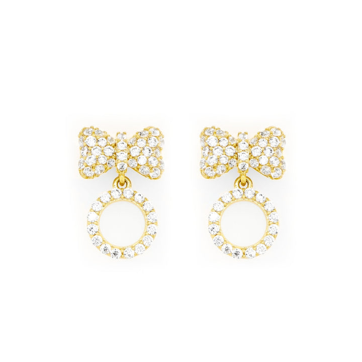 Bông tai vàng nơ tấm Bảo Tín K&K Vàng 14K đính Đá cao cấp - Bảo Tín K&K