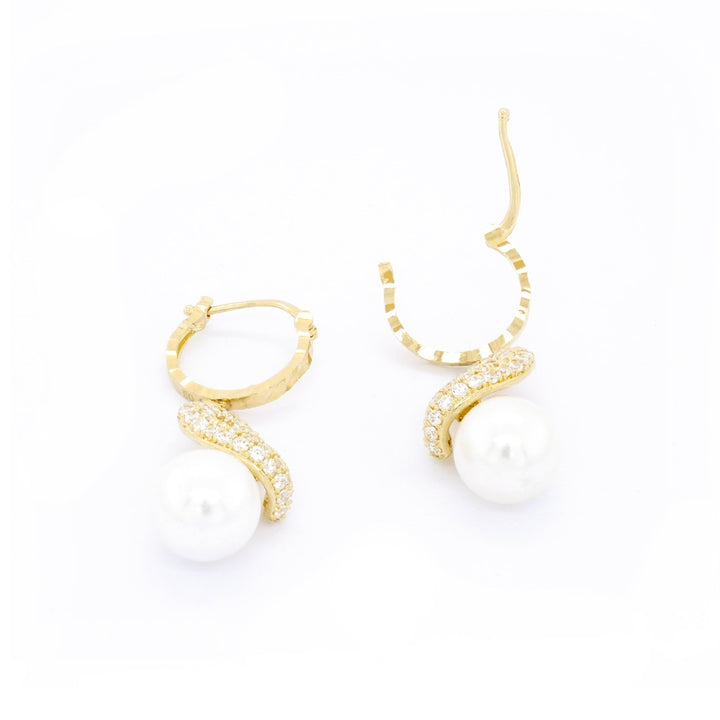 Bông tai vàng xoắn tấm Bảo Tín K&K Vàng 14K đính Ngọc trai nhân tạo - Bảo Tín K&K