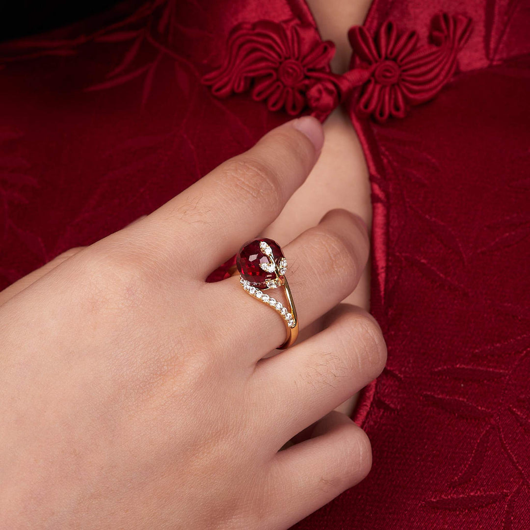 Nhẫn vàng kiểu Bảo Tín K&K Vàng 14K đính Đá cao cấp, Đá màu