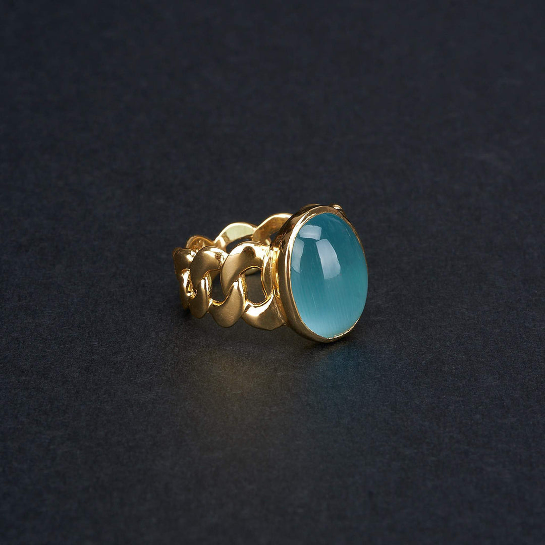 Nhẫn vàng khoen lật Bảo Tín K&K Vàng 14K đính Đá màu