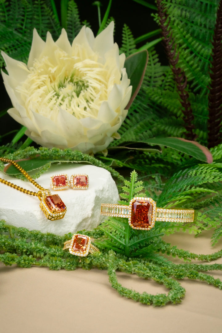 Nhẫn Đá Màu Cam Đính Đá CZ Vàng 16K Bảo Tín K&K
