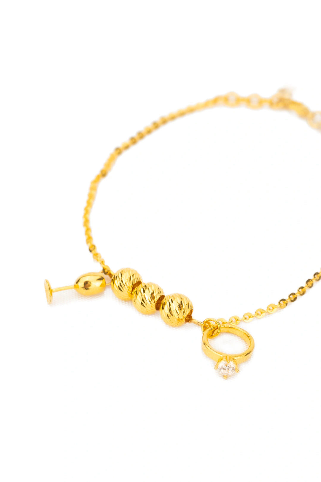 Lắc Tay Chữ Cong Bi Charm Đính Đá CZ Vàng 16K Bảo Tín K&K