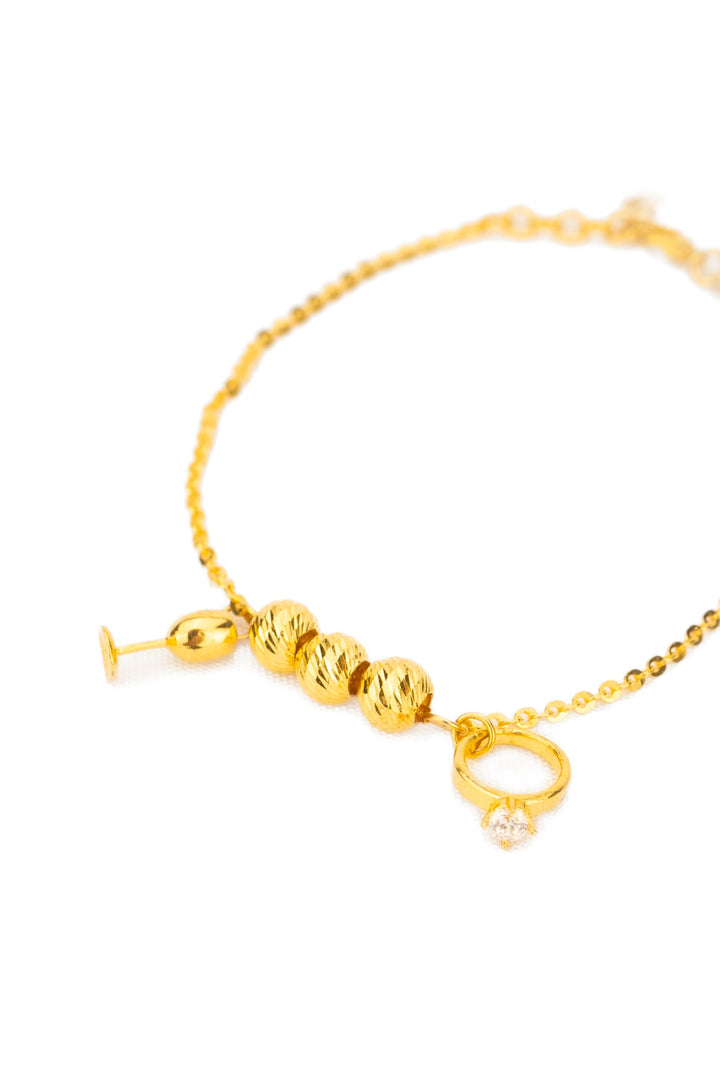 Lắc Tay Chữ Cong Bi Charm Đính Đá CZ Vàng 16K Bảo Tín K&K